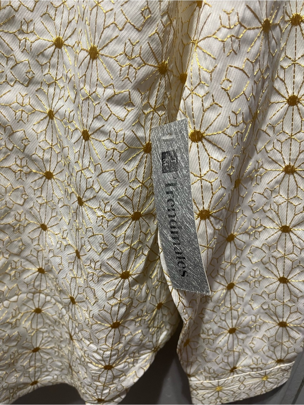 Women's White Blouse with Gold Floral Embroidery